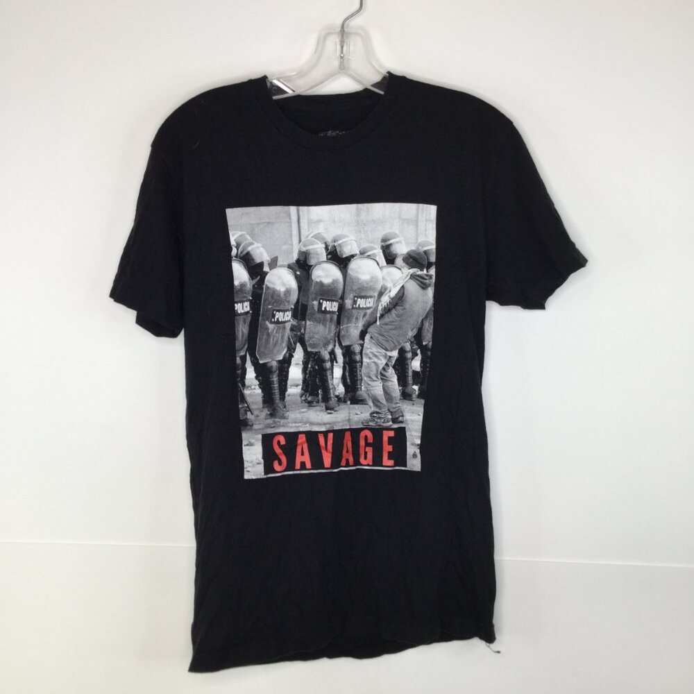 Vintage Savage Graphic T-Shirt Men’s Small Black Protest Riot Tee Streetwear